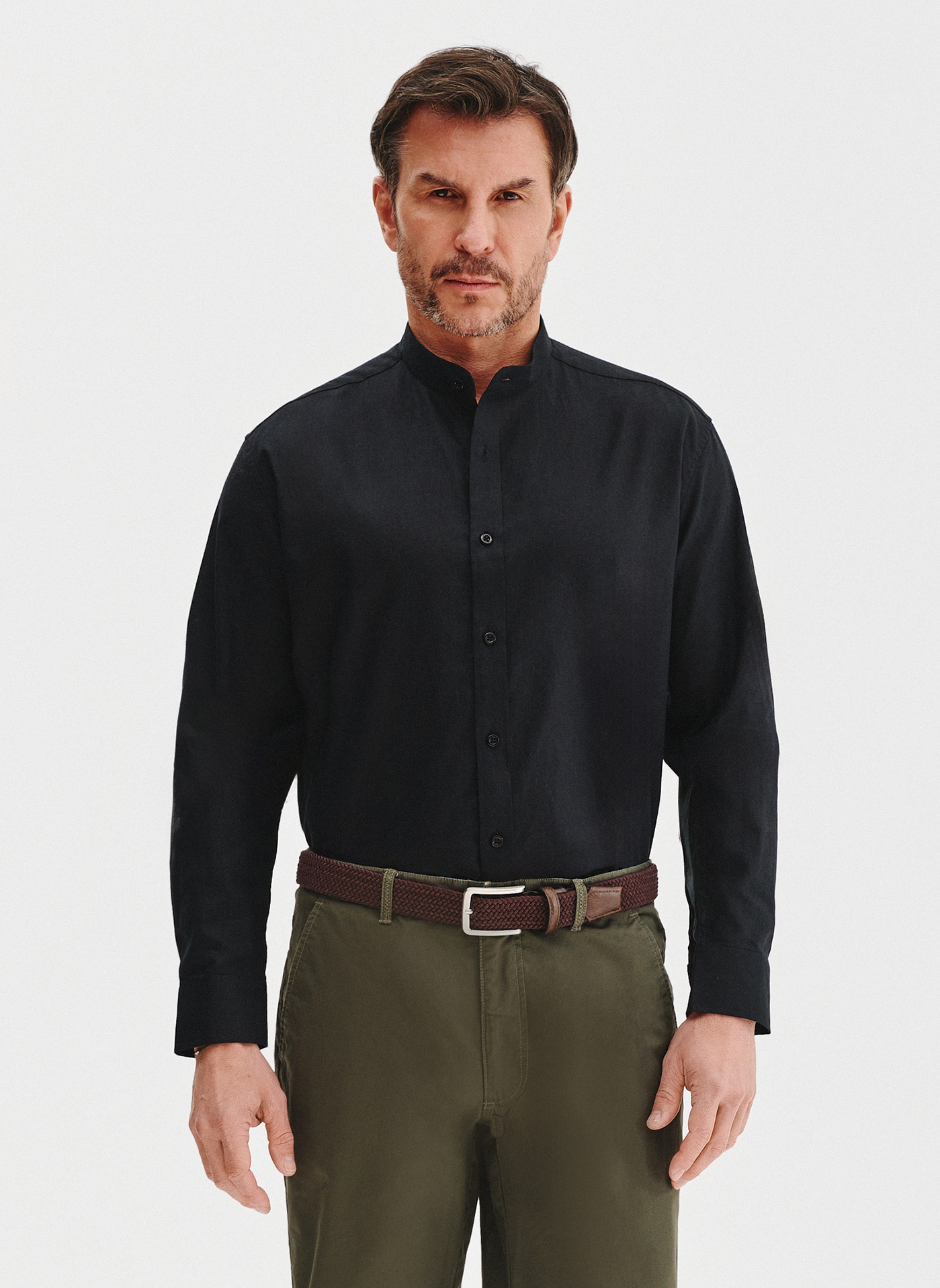 PAKO LORENTE - czarna koszula męska z lnu i bawełny