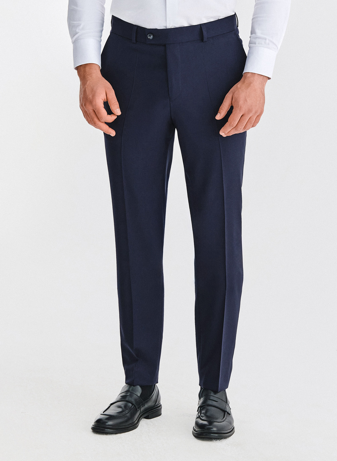 PAKO LORENTE - Wełniane granatowe spodnie garniturowe