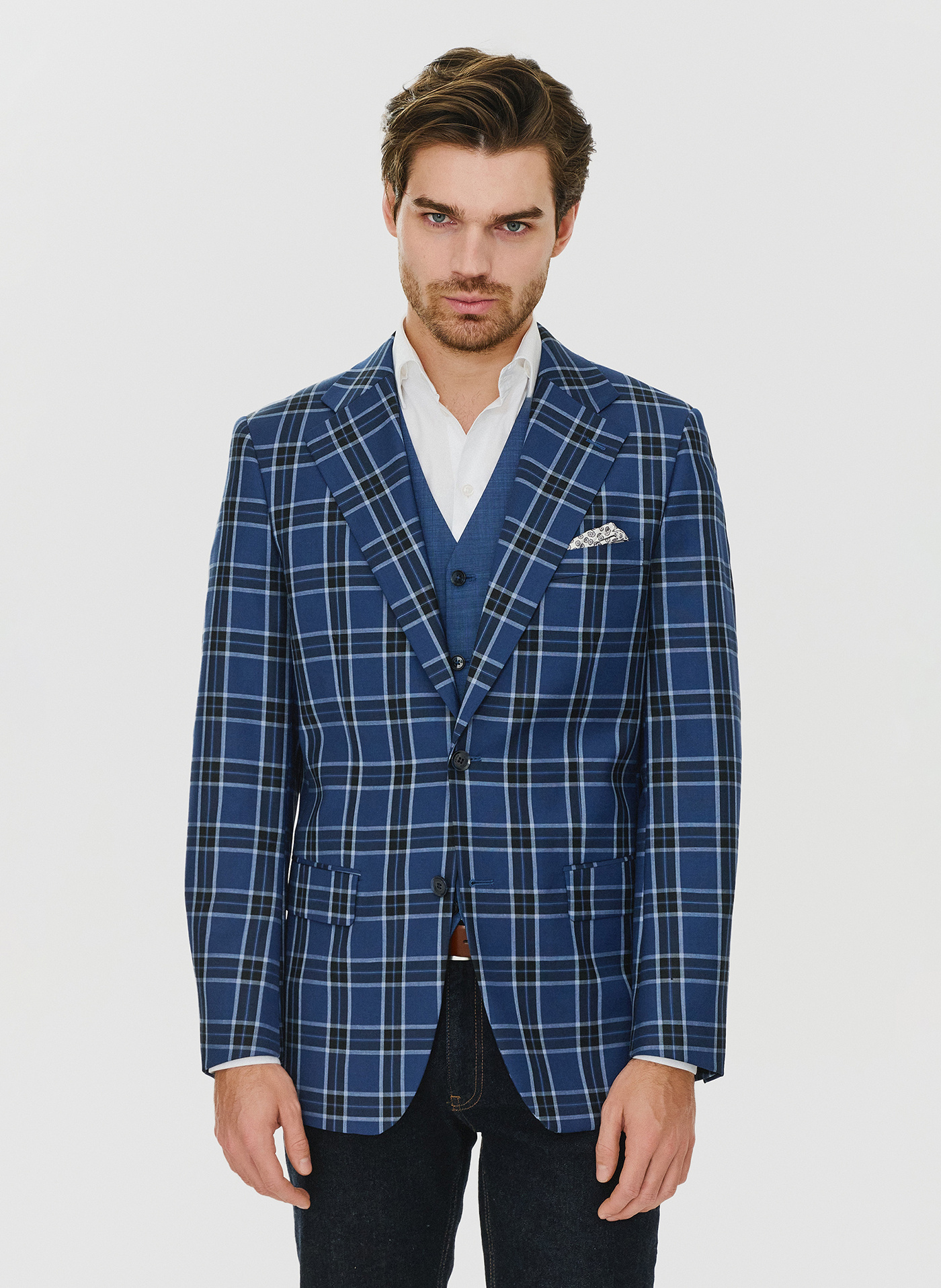 PAKO LORENTE – Granatowa marynarka w kratę - Pako Lorente
