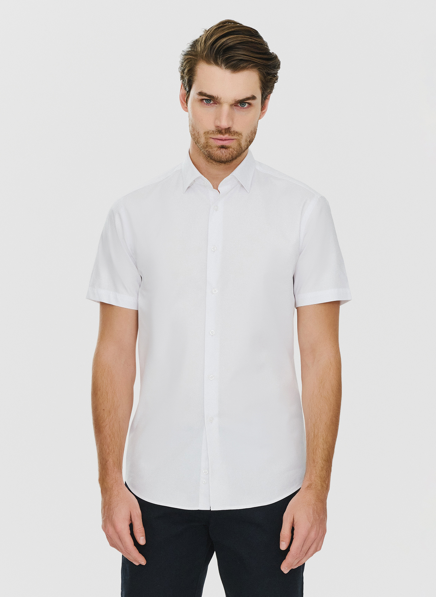 PAKO LORENTE – Biała koszula męska z krótkim rękawem