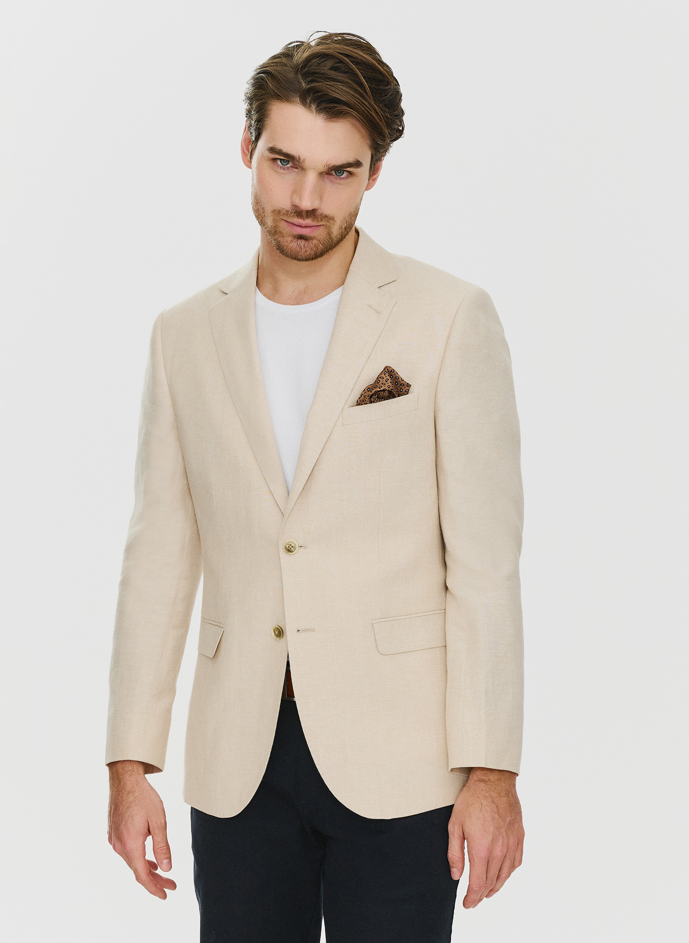 PAKO LORENTE – Lniana marynarka męska w kolorze beżowym