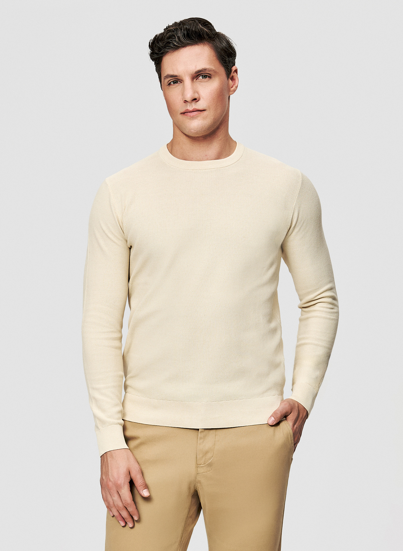 PAKO LORENTE - Beżowy sweter męski o-neck