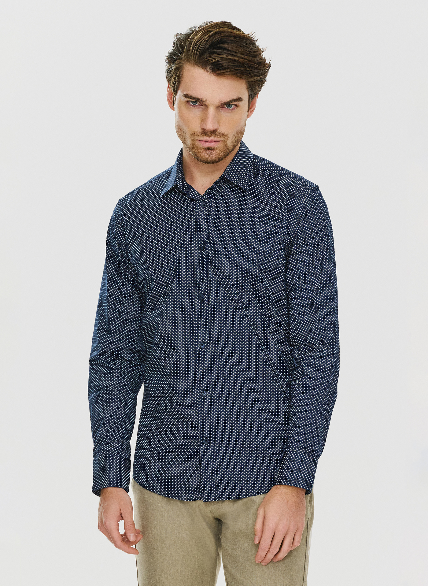 PAKO LORENTE – Granatowa koszula w drobny wzór P24SF-1X-027-G-S - Pako Lorente