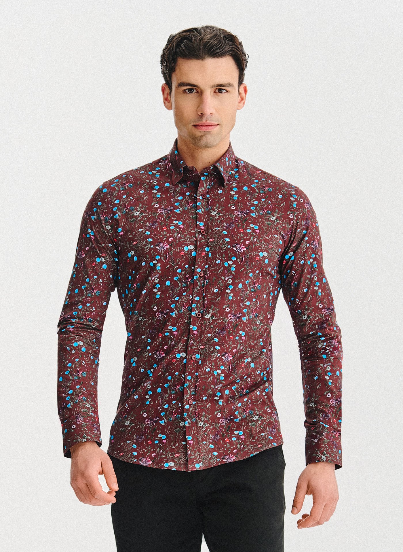 PAKO LORENTE – Bordowa koszula w kwiaty