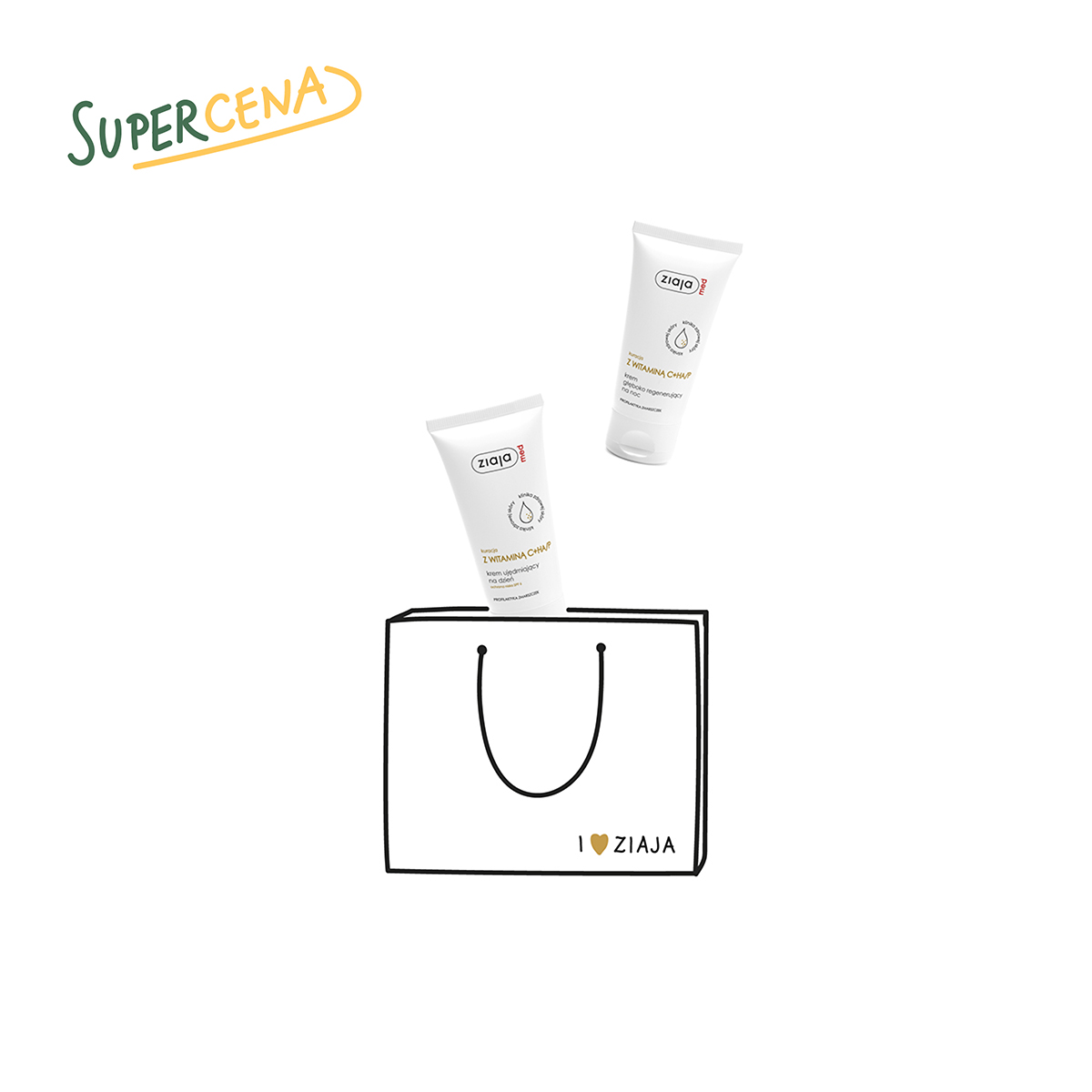 duet med kuracja z witaminą C+HA/P krem ujędrniający na dzień SPF 6 ochrona niska + kuracja z witaminą C+HA/P krem głęboko regenerujący na noc Ziaja