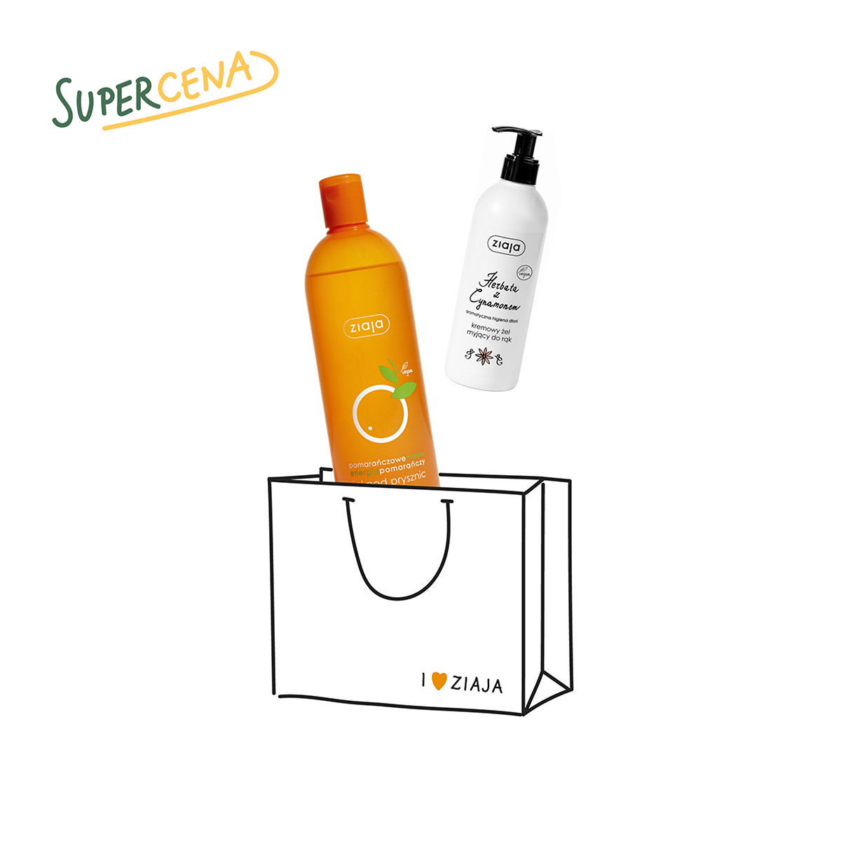 duet pomarańczowy żel pod prysznic + kremowy żel myjący do rąk herbata z cynamonem Ziaja