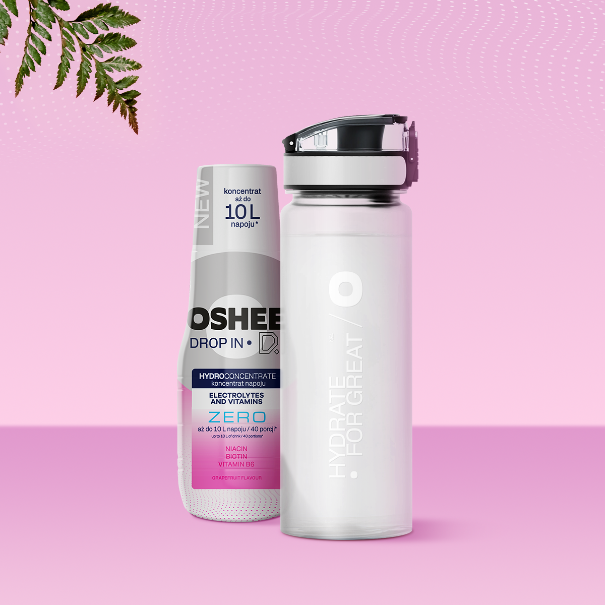 Hydrokoncentrat OSHEE DROP IN ZERO - grejpfrut - Elektrolity i witaminy - 500 ml + Bidon plastikowy 750 ml tritan