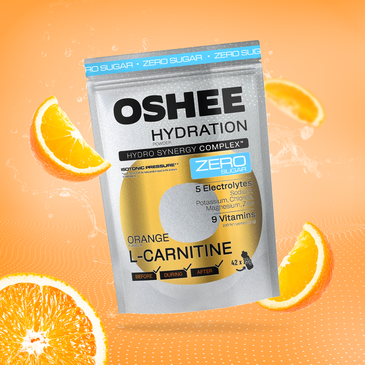 OSHEE Hydration Zero Sugar proszek Orange L-karnityna 630 g
