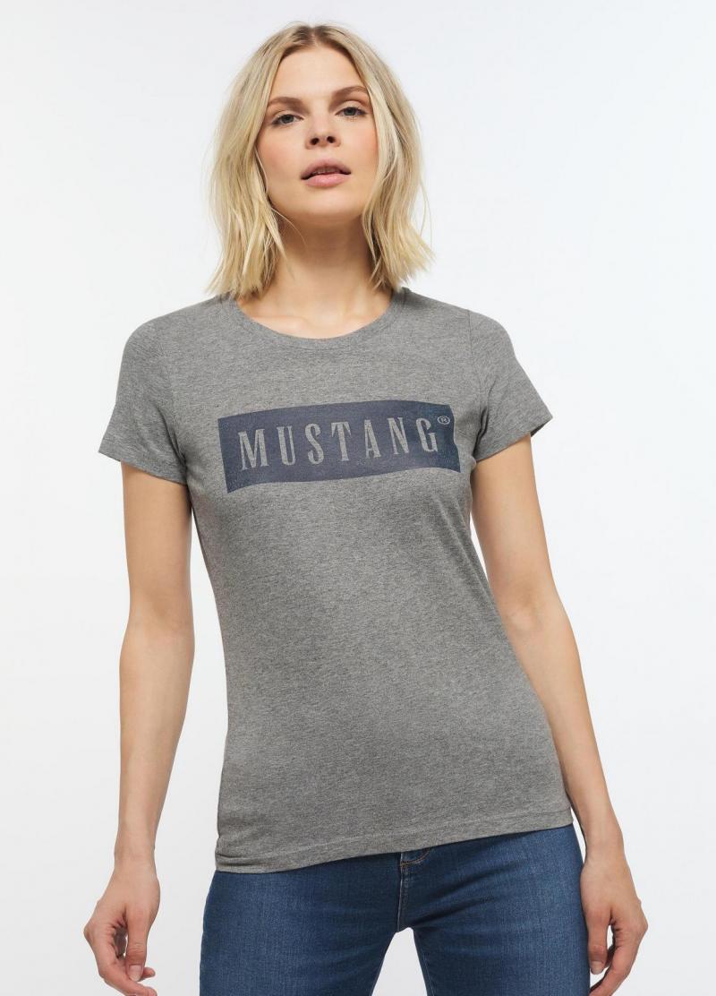 T-Shirt Damski Mustang Alina C Logo Koszulka Light Grey Melange 1013220 4141, L