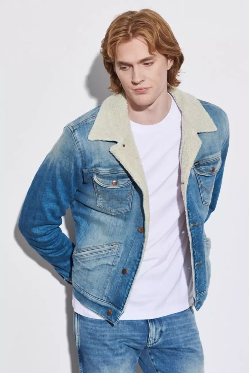 Kurtka Męska Jeansowa Wrangler 124MJ Sherpa Green Grass W4MS1027I 112320794, 3XL