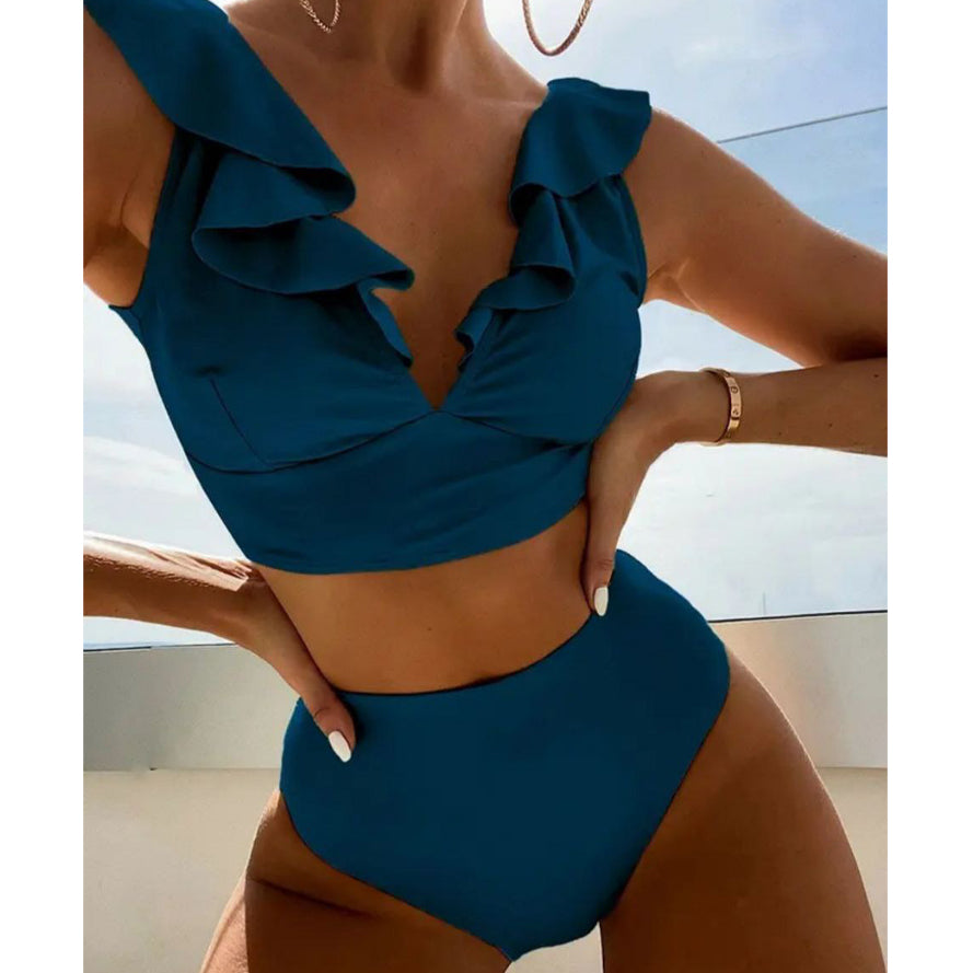 Dwuczęściowy strój kąpielowy z falbankami i wysoką talią Iolanthe