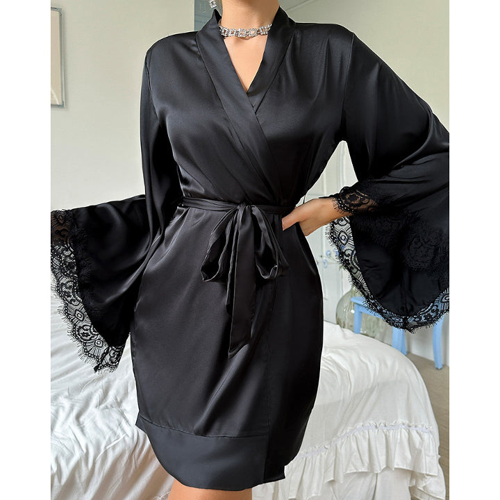 Szlafrok z szerokimi rękawami z miękkiego materiału na relaks w domu Nicolina