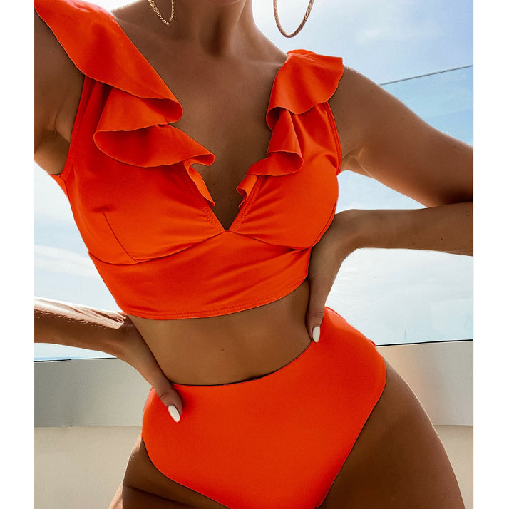 Dwuczęściowy strój kąpielowy z falbankami i wysoką talią Iolanthe