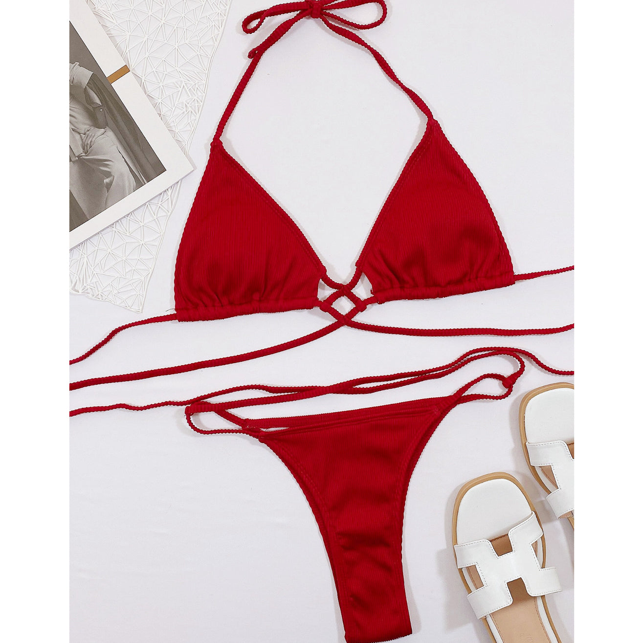 Dwuczęściowy strój kąpielowy regulowany ze sznureczkami na lato Sylva