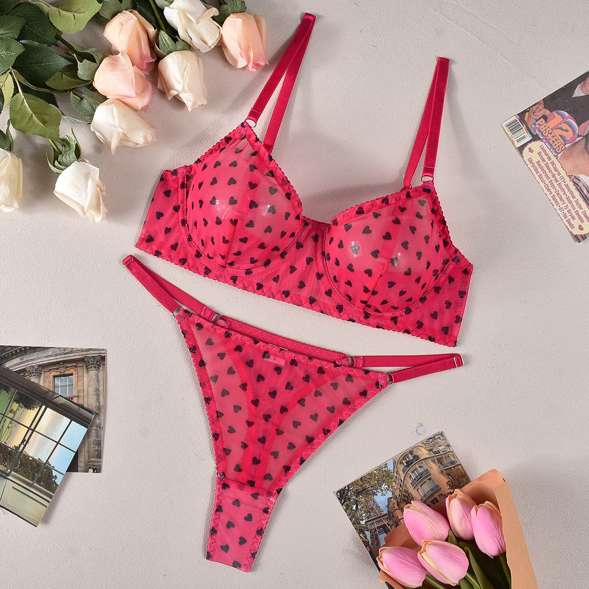 Komplet bielizny z serduszkami z delikatnego materiału Joan