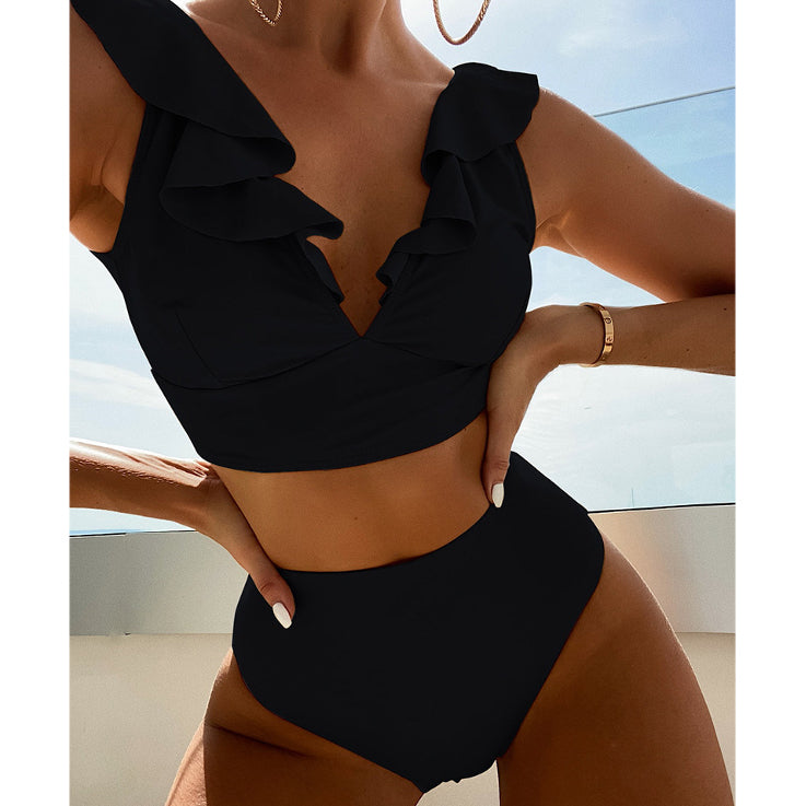 Dwuczęściowy strój kąpielowy z falbankami i wysoką talią Iolanthe