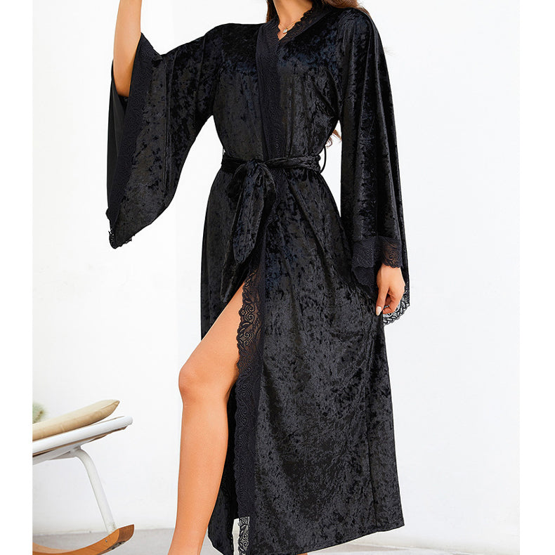 Szlafrok maxi z miękkiego materiału na chłodne wieczory Diamanta