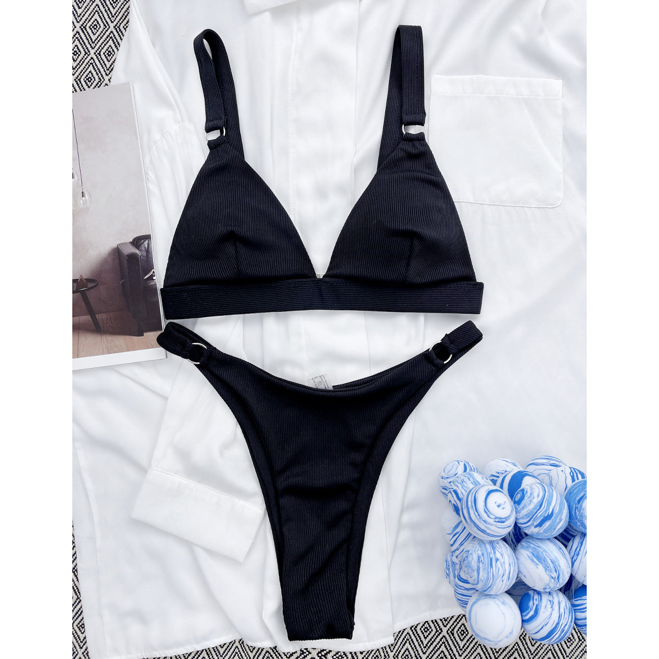 Strój kąpielowy z kółeczkami i regulowanymi ramiączkami na plażę i basen Shouko