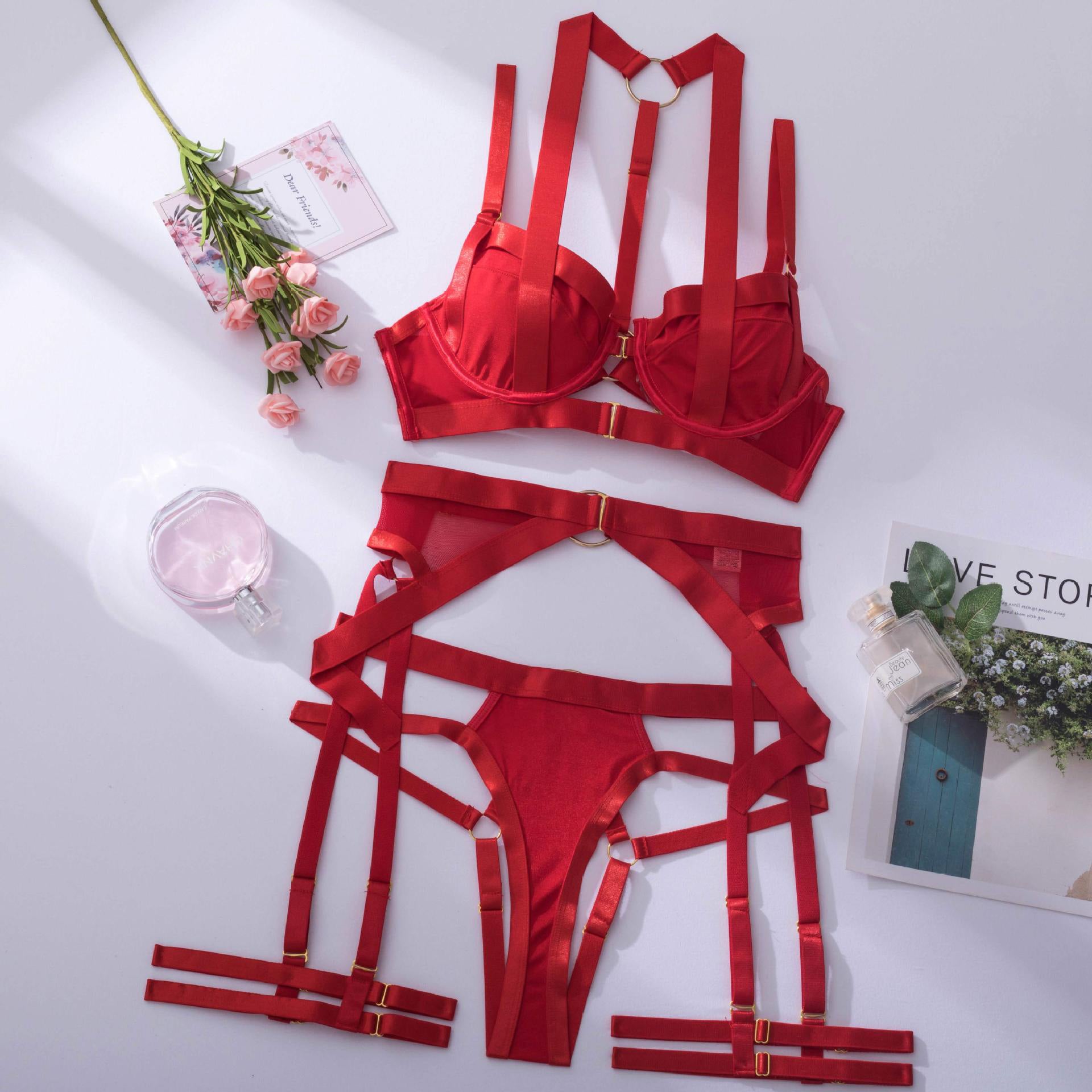 Komplet bielizny z pasem do pończoch regulowane zapięcia Dalija