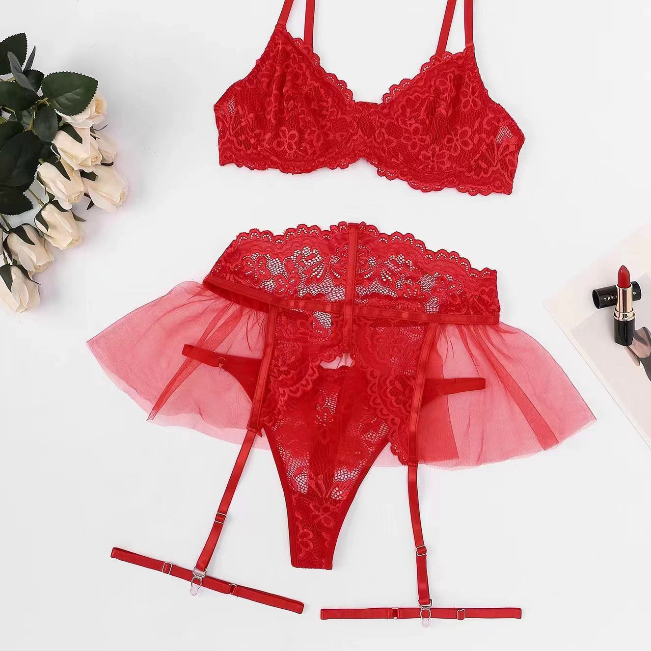 Komplet bielizny z koronką i tiulem Jose