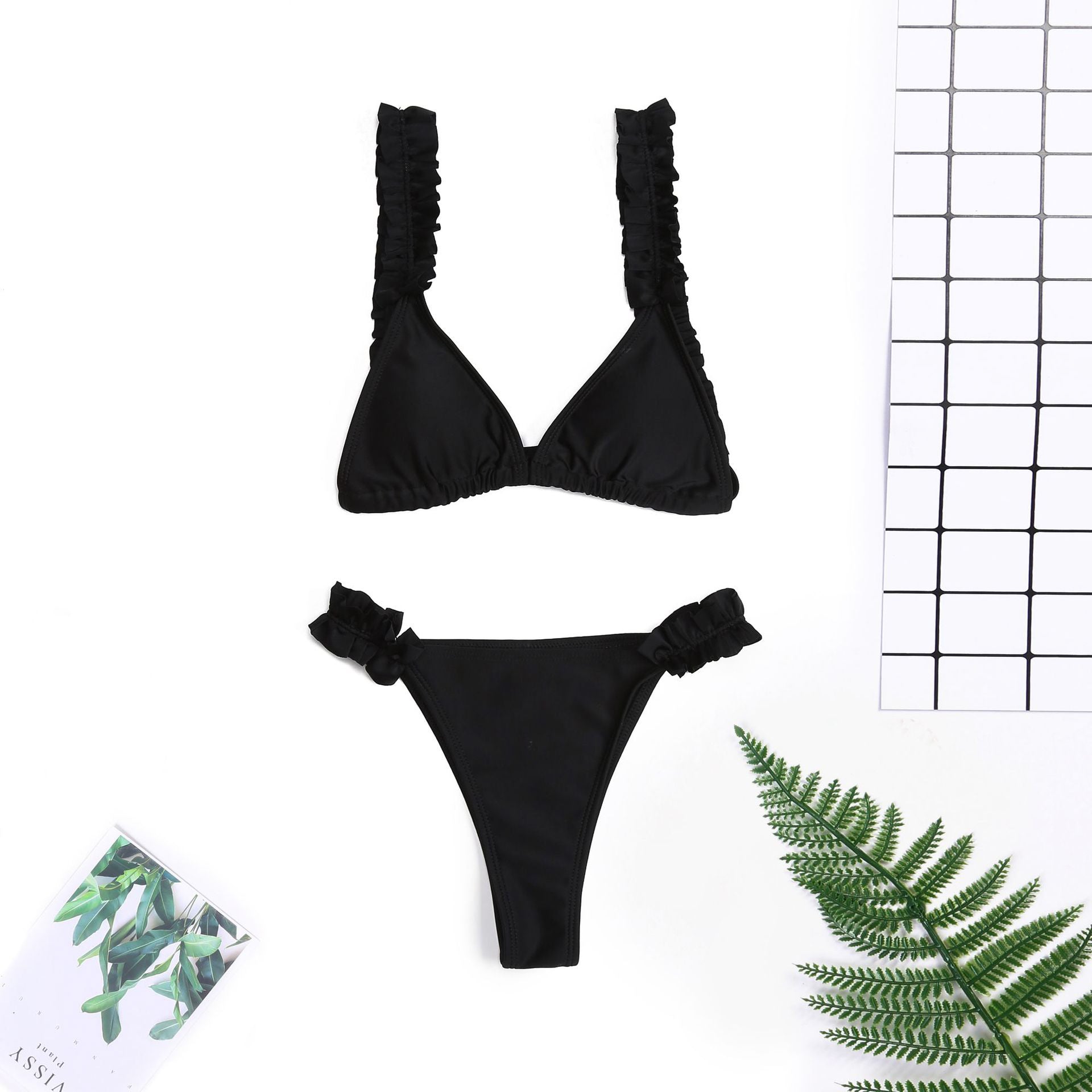 Bikini trójkątne z falbanką na plażę Mikyung