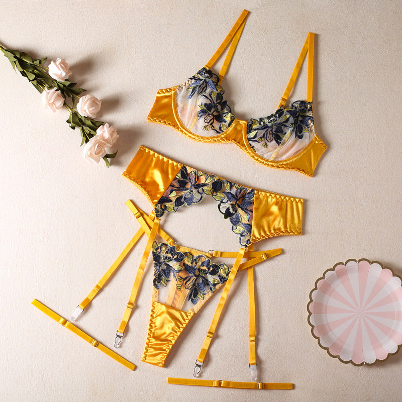 Zestaw bielizny koronkowy z pasem do pończoch satynowe wykończenie Sean