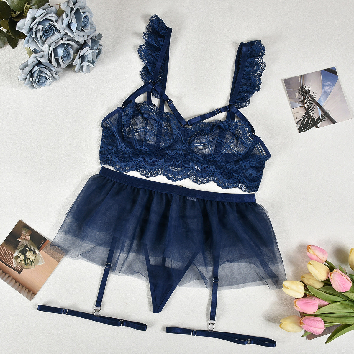 Komplet bielizny tiulowej z koronką na wyjątkowe okazje Alise