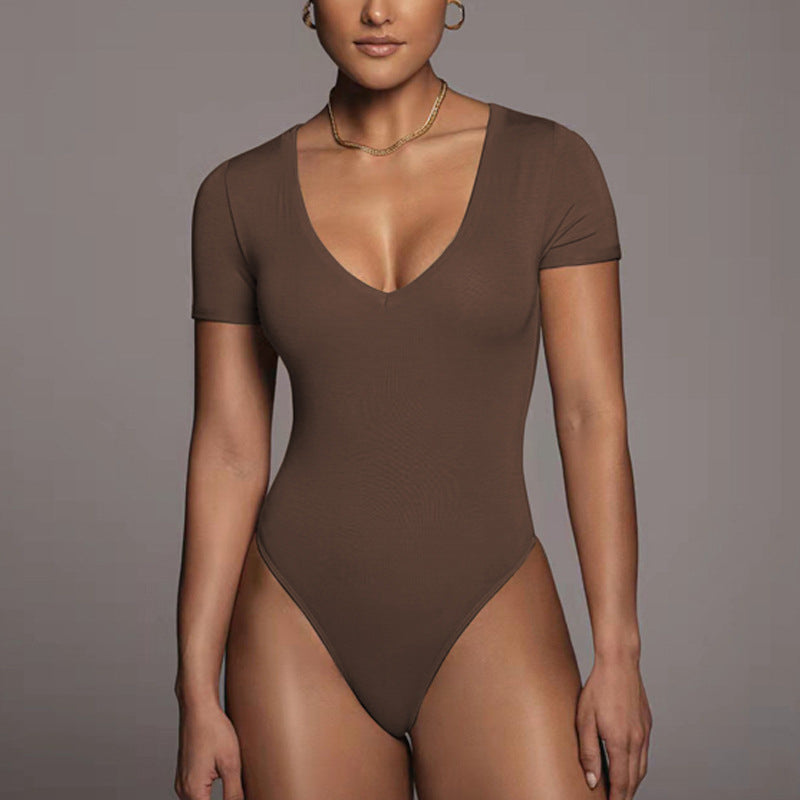 Body z krótkim rękawem i dekoltem V elastyczne Ieteke