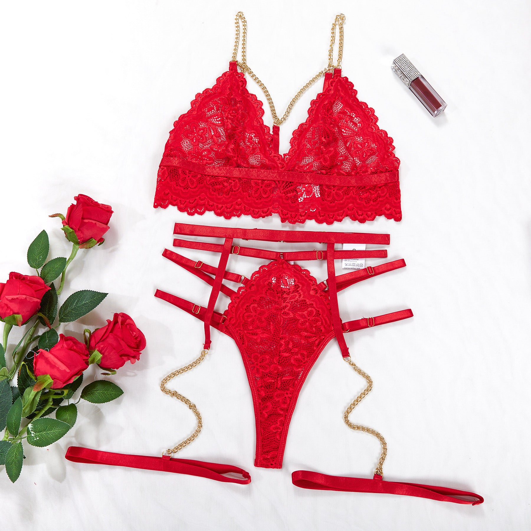 Komplet bielizny z wycięciami i łańcuszkiem na wieczór Antonina