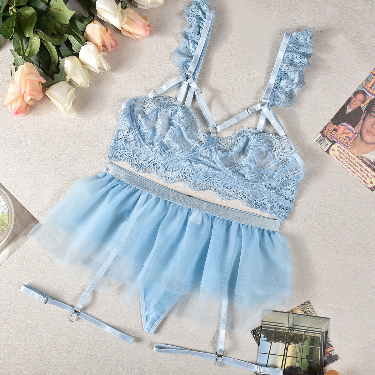 Komplet bielizny tiulowej z koronką na wyjątkowe okazje Alise