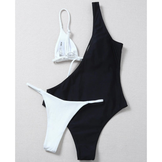 Strój kąpielowy prążkowany asymetryczny szybkoschnący Gerta