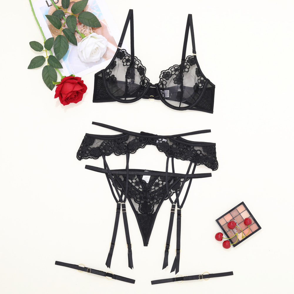 Komplet bielizny z drobnym wzorem i przezroczystymi wstawkami Solja