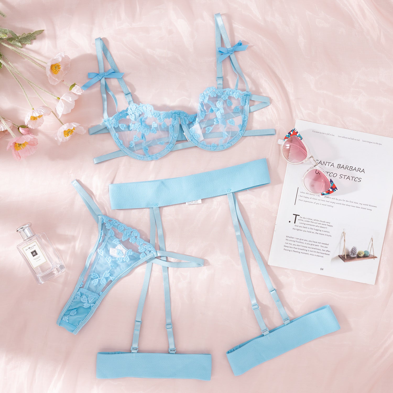 Komplet bielizny koronkowy z kokardkami Walentina