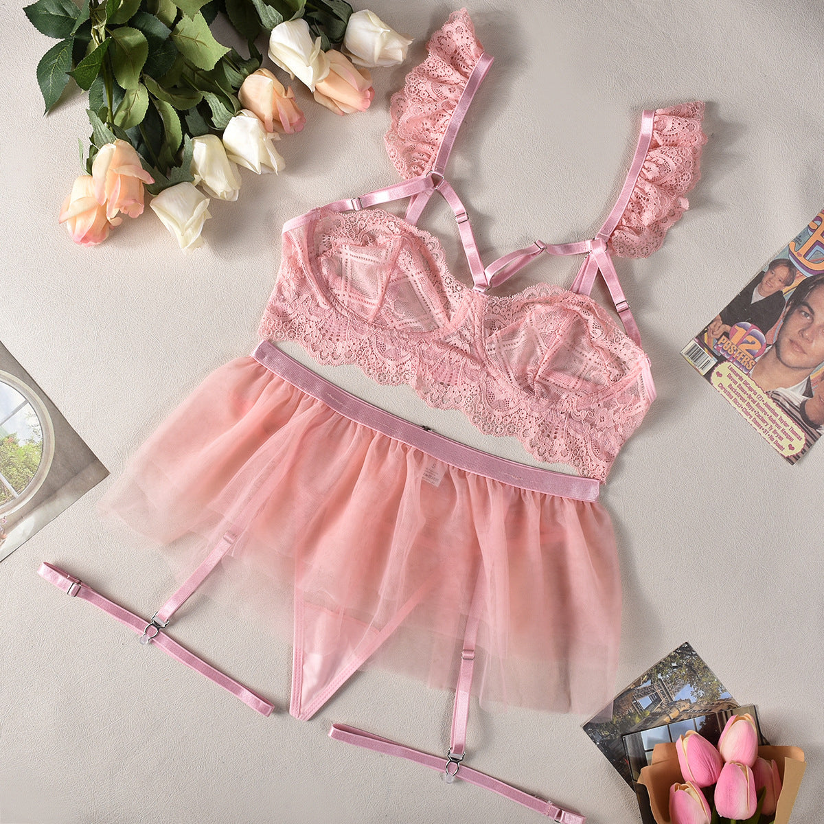 Komplet bielizny tiulowej z koronką na wyjątkowe okazje Alise