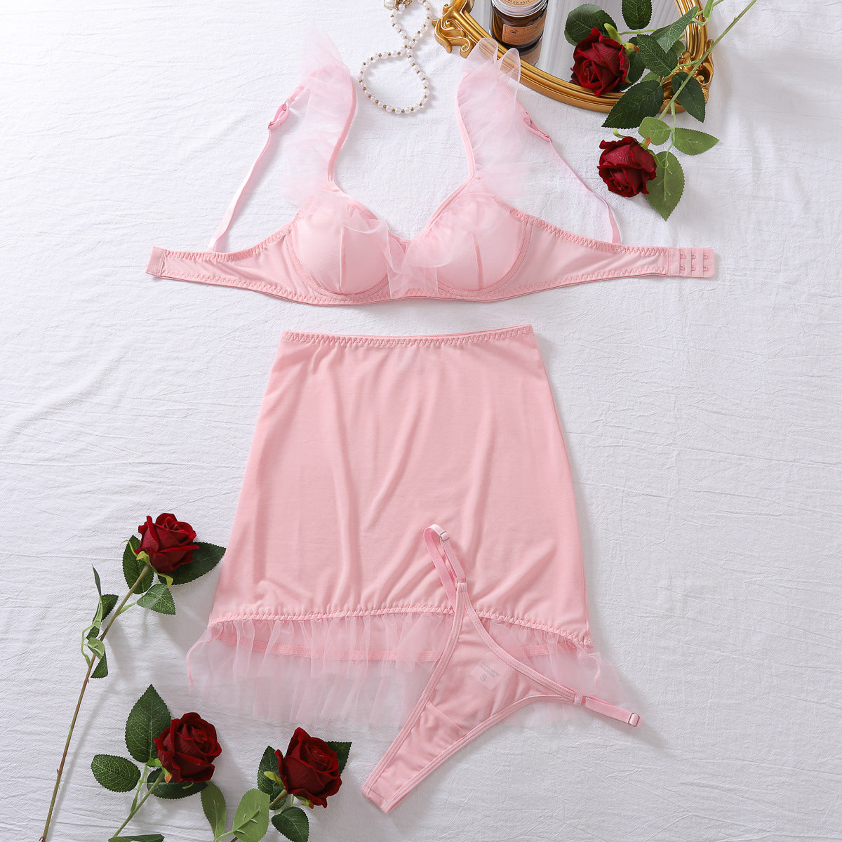 Komplet bielizny nocnej z falbankami na specjalne okazje Nechama