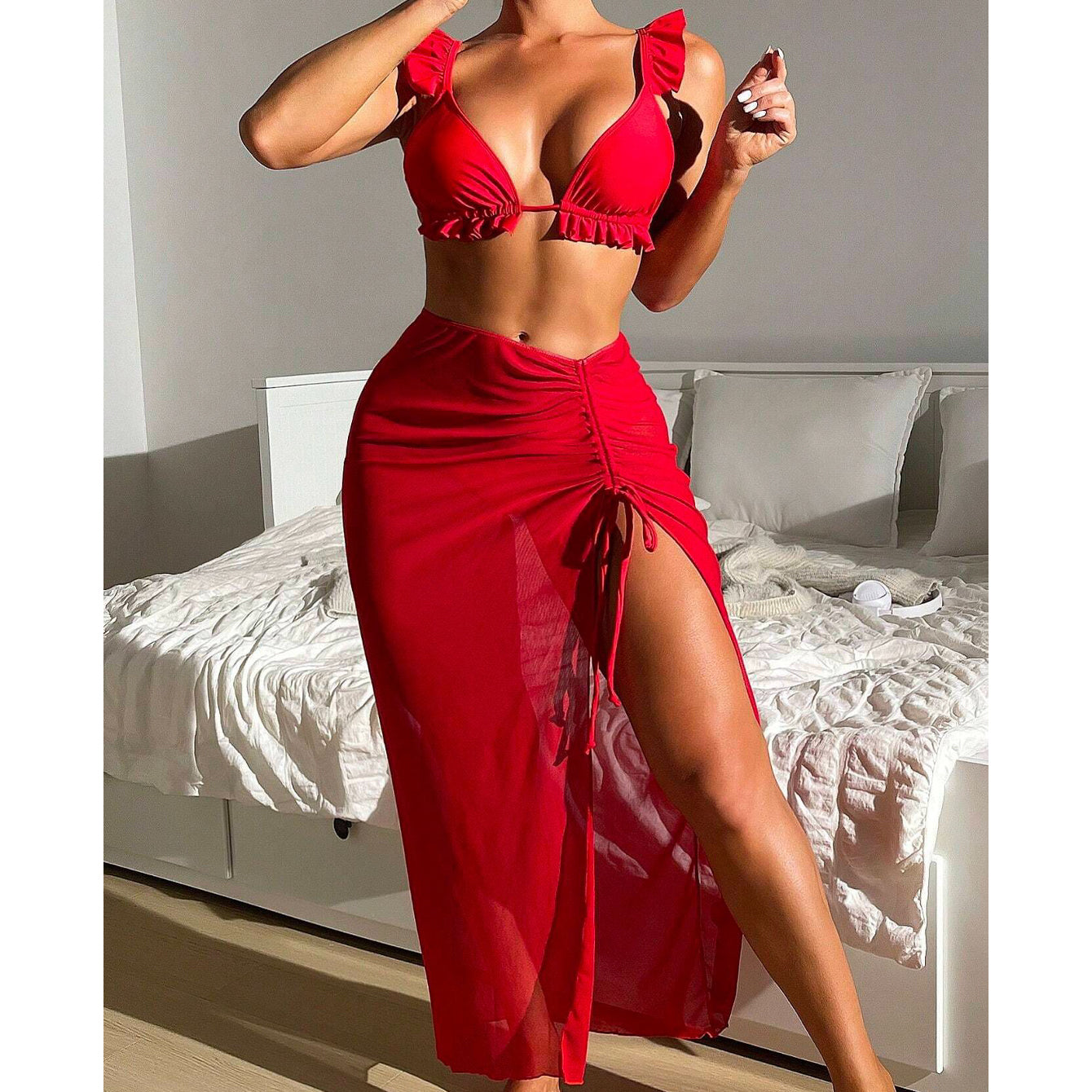 Strój kąpielowy z pareo maxi plażowy elegancki Tomie