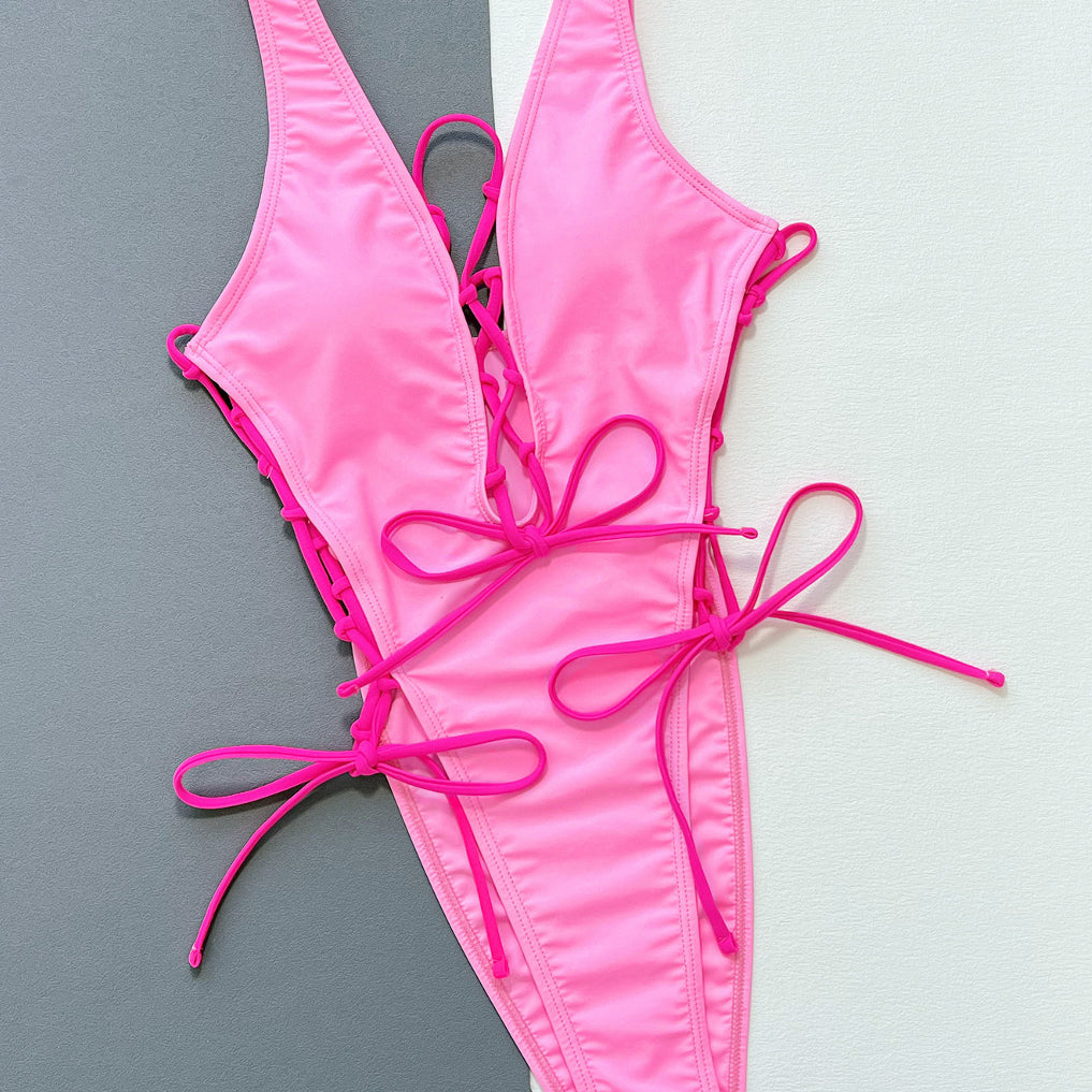 Strój kąpielowy jednoczęściowy z sznurowaniem na plażę Angelien