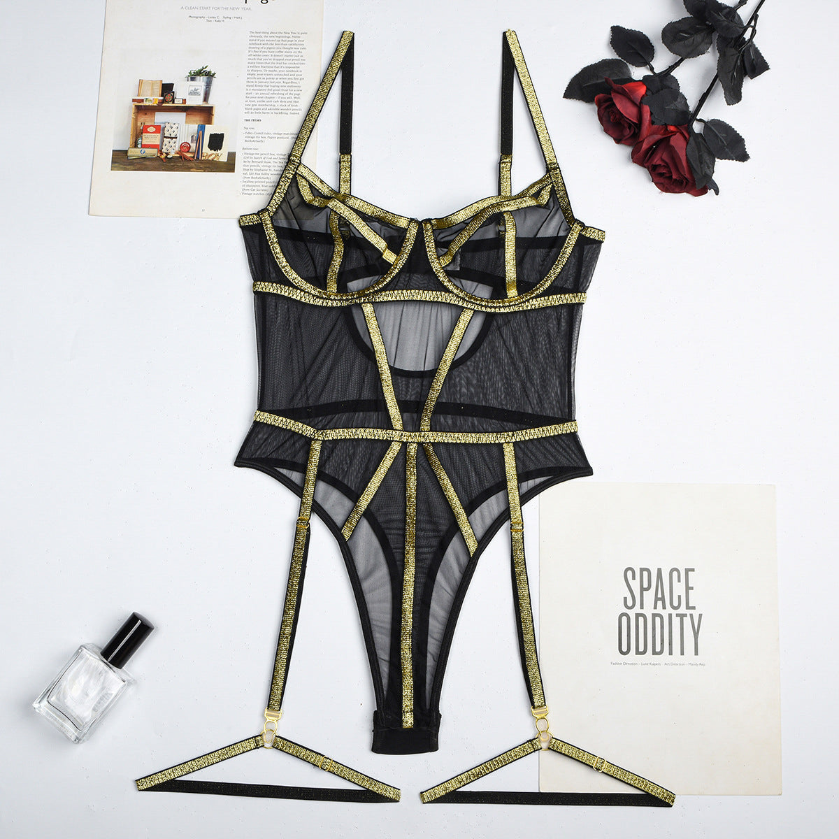 Body z siateczką i błyszczącą nitką na wieczorne wyjścia Semire