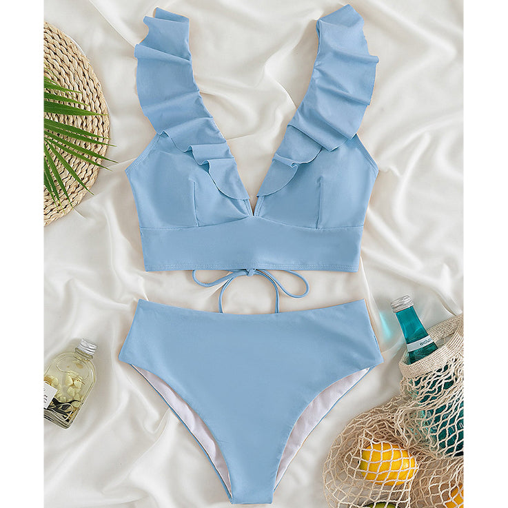 Dwuczęściowy strój kąpielowy z falbankami i wysoką talią Iolanthe