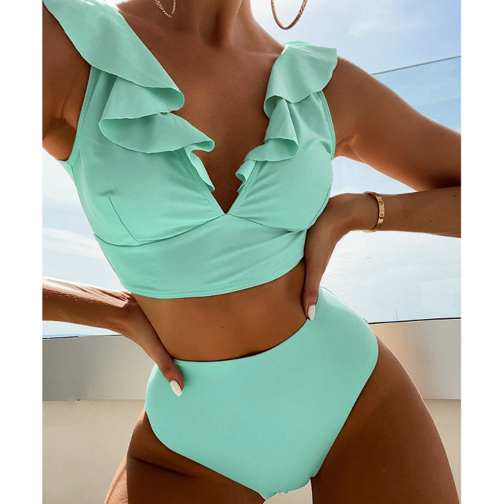 Dwuczęściowy strój kąpielowy z falbankami i wysoką talią Iolanthe