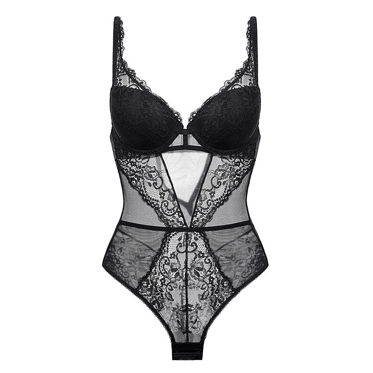 Body z usztywnianym biustem i koronkowym wykończeniem Muyesser