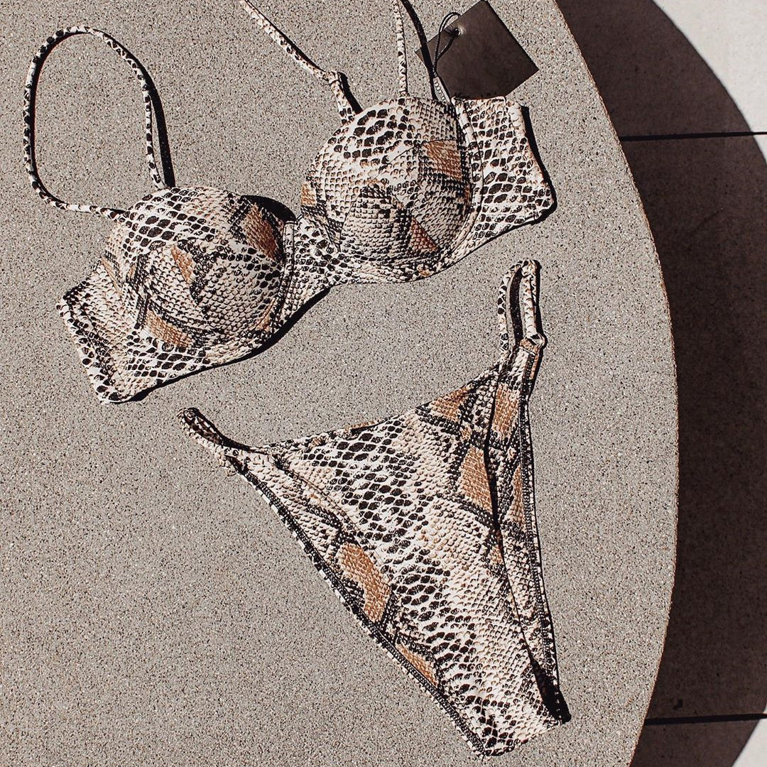 Dwuczęściowy strój kąpielowy wężowy wzór plaża basen Kathyrn