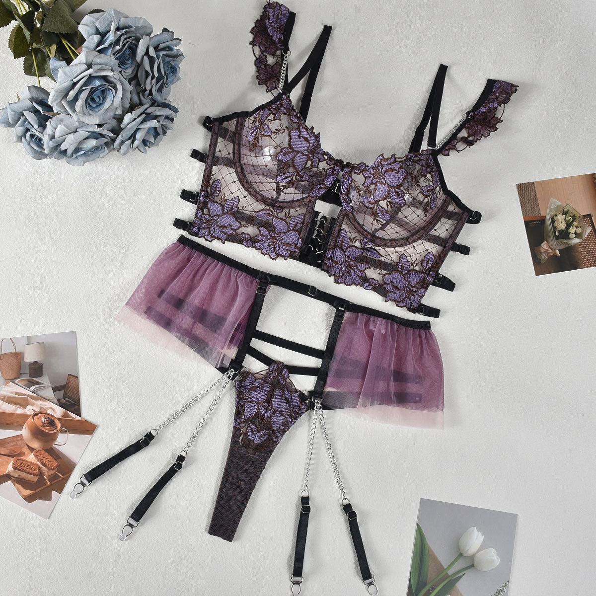 Zestaw bielizny koronkowej z regulowanymi paskami na romantyczne wieczory Toribia