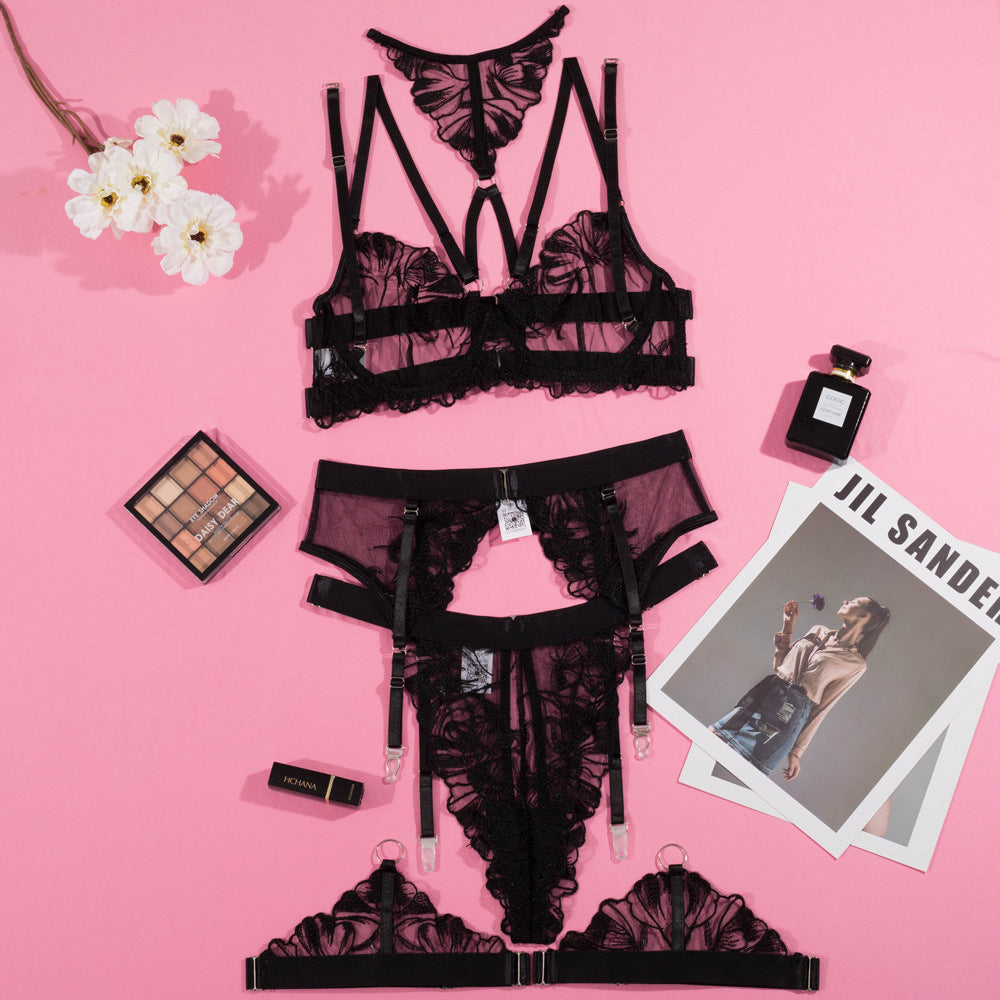 Koronkowy zestaw bielizny z pasem do pończoch Mihyun