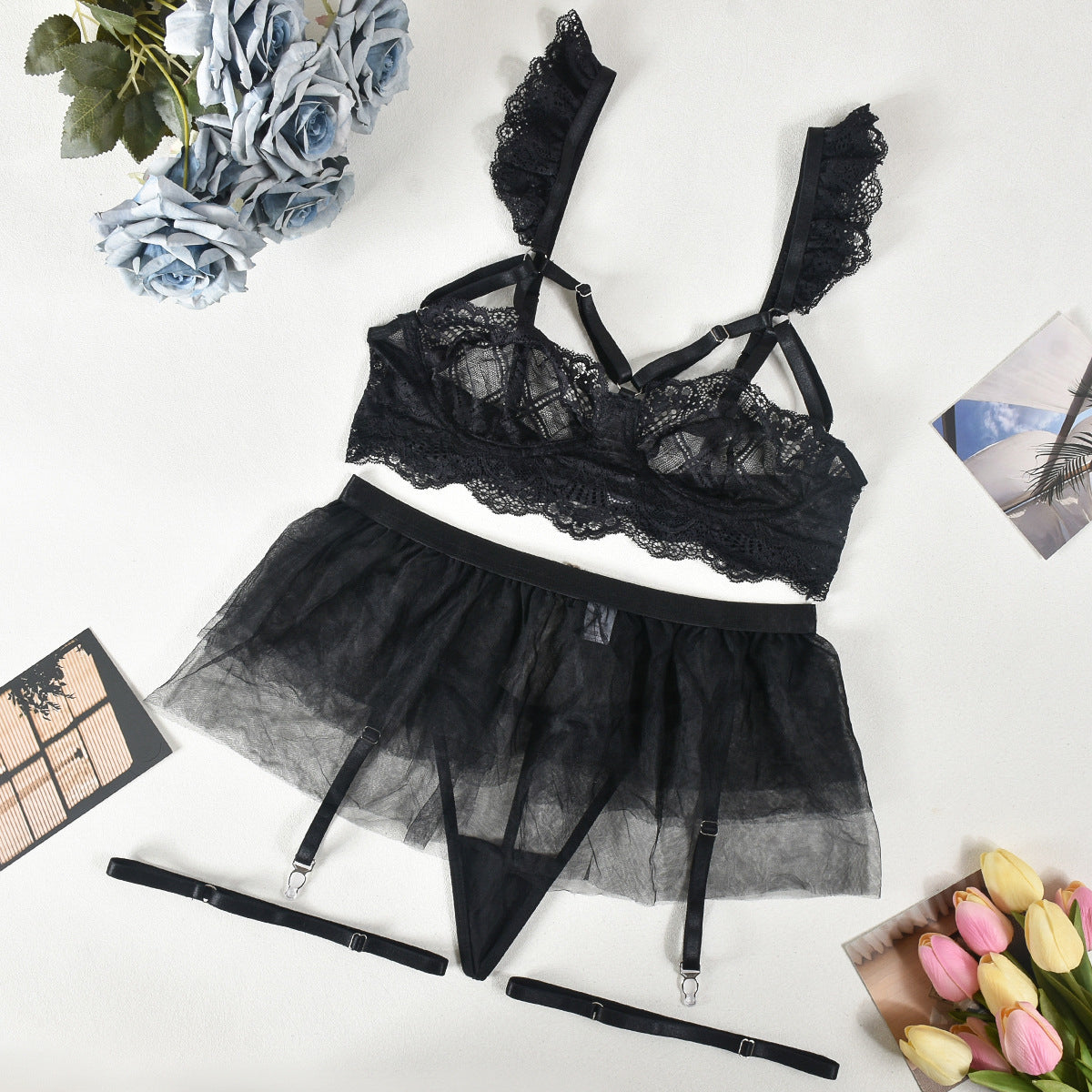 Komplet bielizny tiulowej z koronką na wyjątkowe okazje Alise