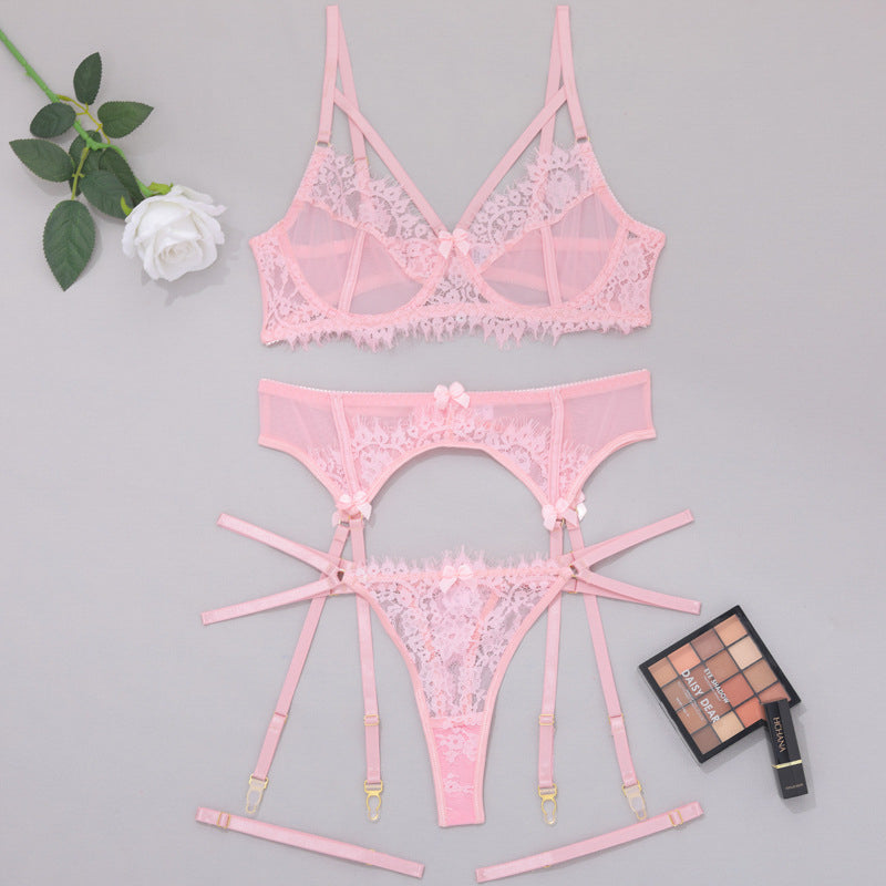 Koronkowy zestaw bielizny z pasem do pończoch na romantyczne okazje Elie