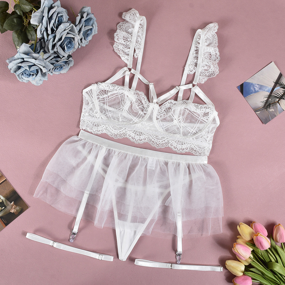 Komplet bielizny tiulowej z koronką na wyjątkowe okazje Alise