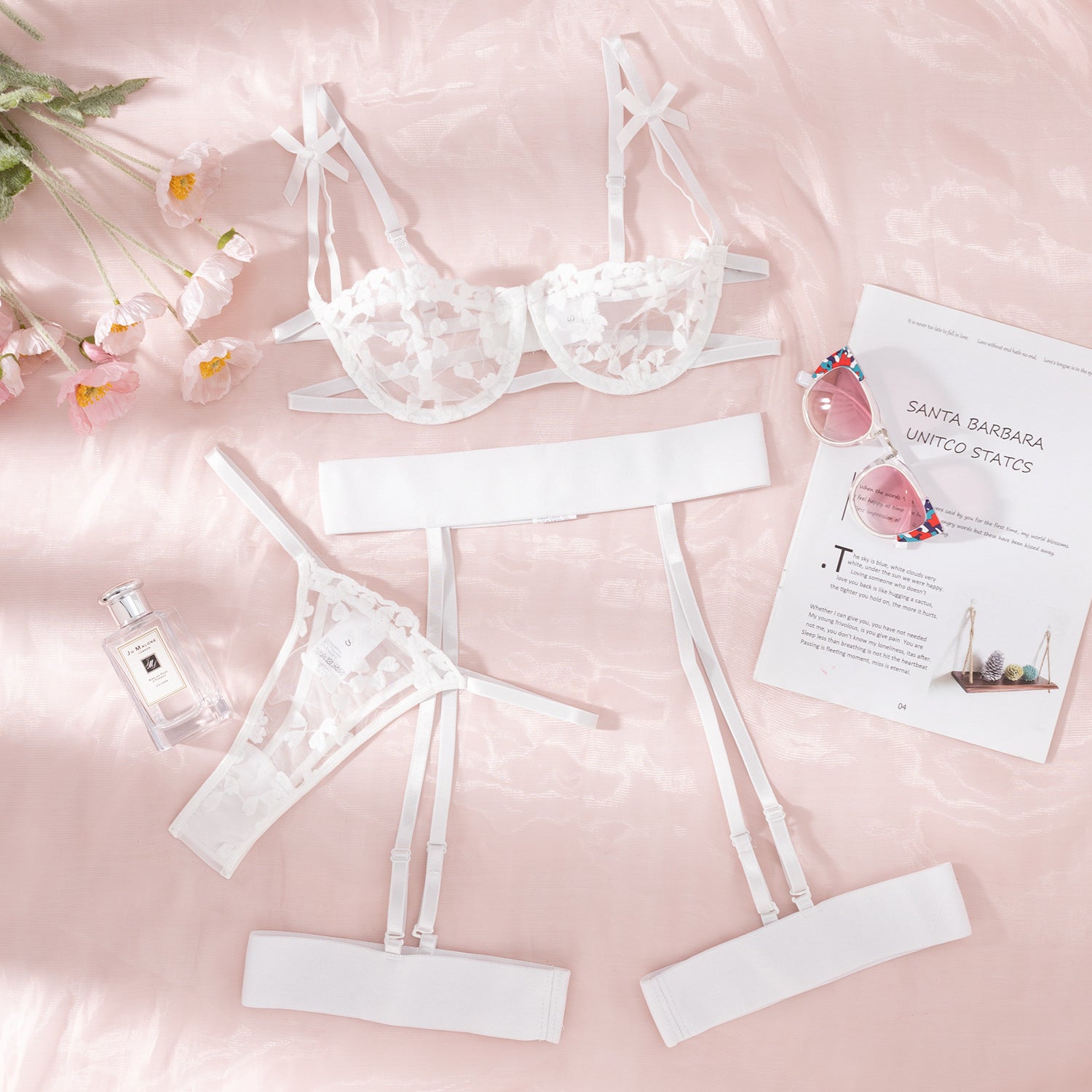 Komplet bielizny koronkowy z kokardkami Walentina