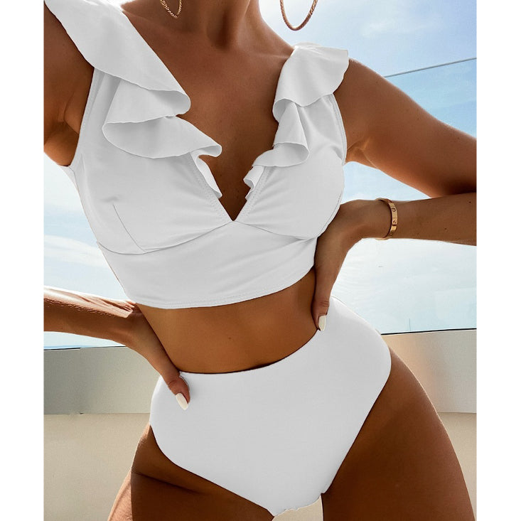 Dwuczęściowy strój kąpielowy z falbankami i wysoką talią Iolanthe