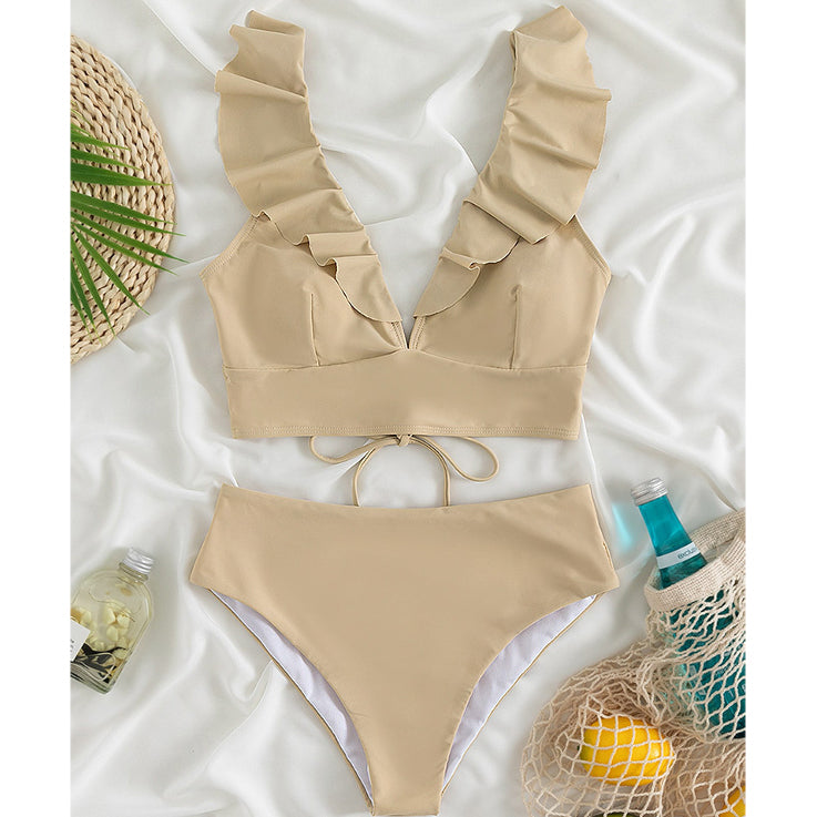 Dwuczęściowy strój kąpielowy z falbankami i wysoką talią Iolanthe